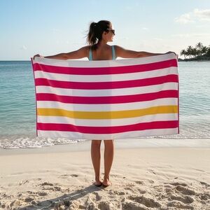 Better Homes & Gardens Cabana Reversible Striped Beach Towel pink yellow White